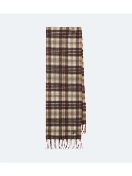 Fular Acne Studios cu franjuri de lână în carouri maro