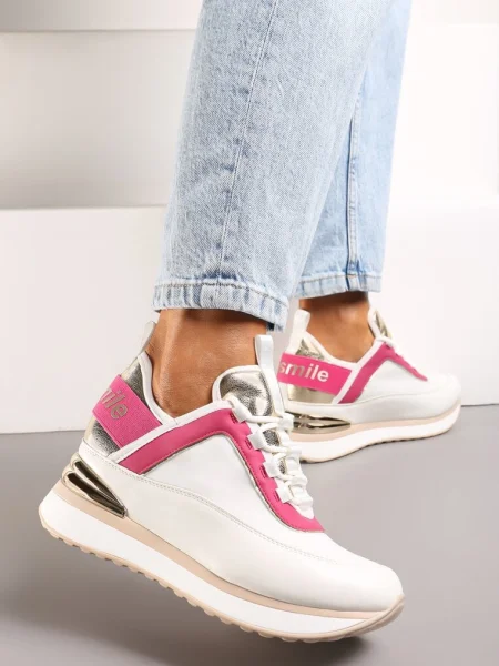 Sneakers Albi-Roz cu Inserție Metalică și Imprimeu Decorativ pe Talpă Interioară Ascunsă Alivewna alb