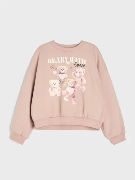 Sinsay Mikina crewneck s potiskem medvídků světle fialová