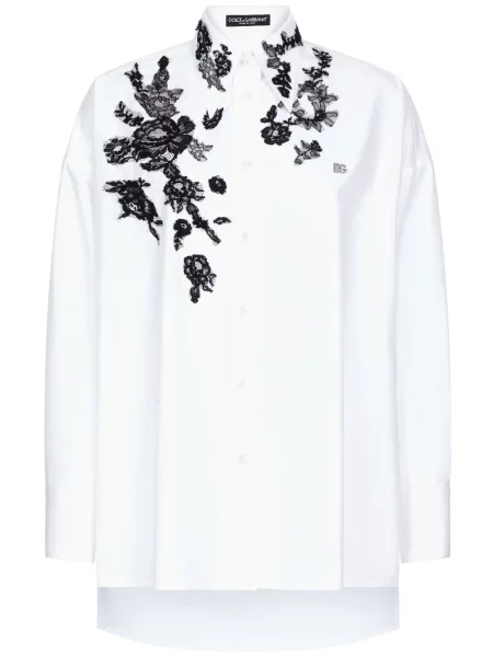 Cămașă Dolce & Gabbana cu model floral din dantelă lungă alb