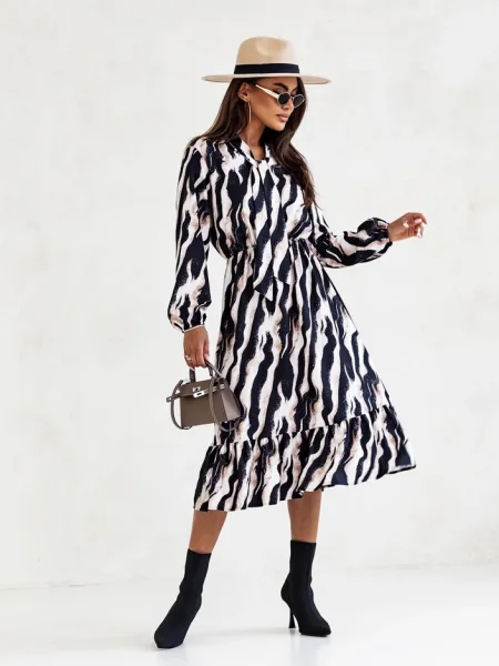 Rochie midi Resti cu imagine până la genunchi de costum negru