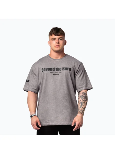 Tricou de antrenament pentru bărbați NEBBIA Washed-Off Heavyweight Grind light grey gri