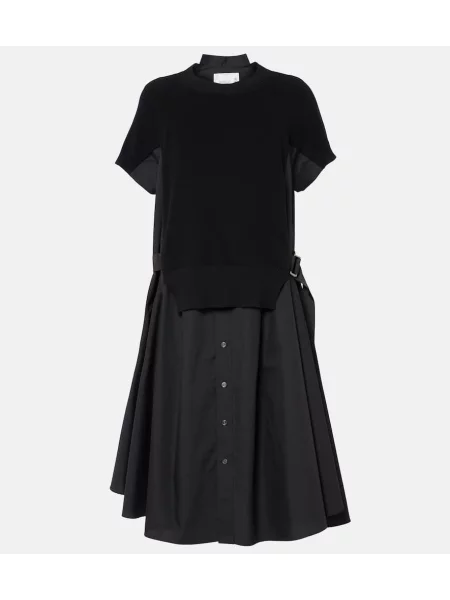 Rochie tip cămașă Sacai cu dungi din jerseu de costum negru