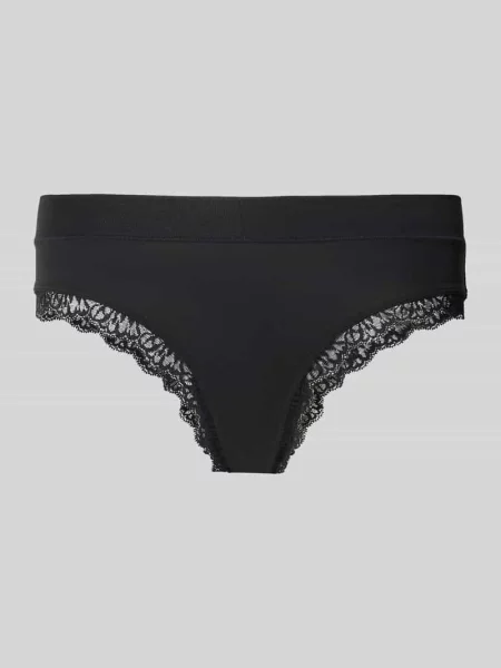 Figi o kroju slim fit z obszyciem koronką Schiesser czarne