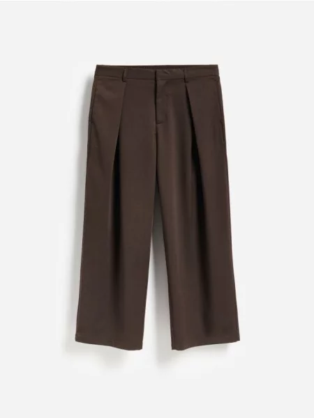 Reserved Pantaloni plisați cu croi larg maro-închis maro