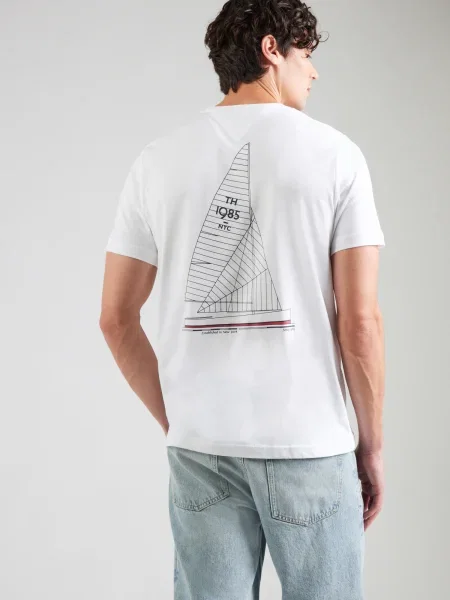 TOMMY HILFIGER Tričko OUTLINE SAILING námornícka modrá / červená / čierna biela
