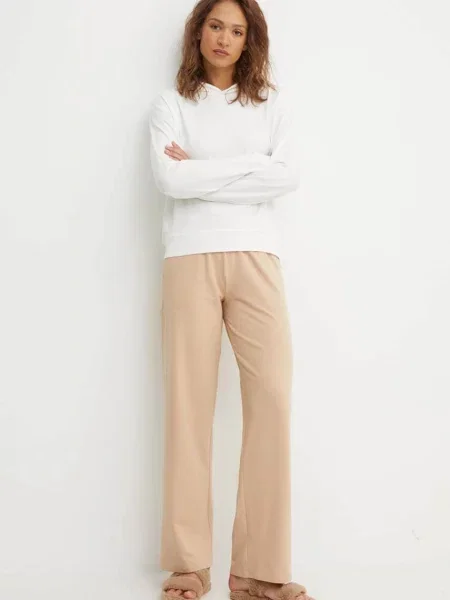 HUGO bluza lounge z kapturem gładka beżowy