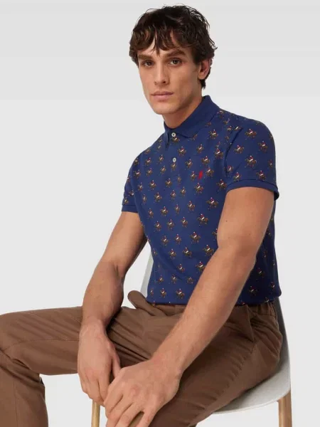 Koszulka polo o kroju slim fit z wzorem na całej powierzchni Ralph Lauren granatowe
