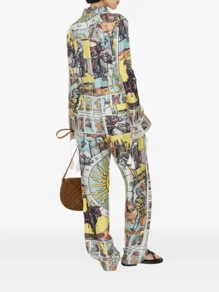 Pantaloni Burberry de mătase galben