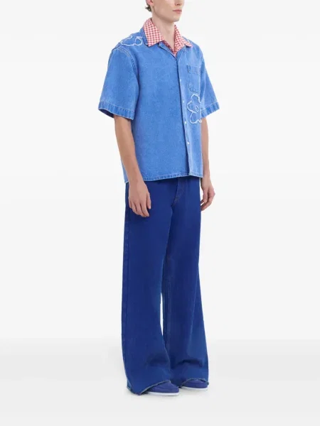 Cămașă Marni cu broderie cu model floral albastru