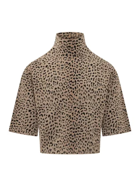 Sweter Givenchy z wysokim kołnierzem z krótkim rękawem beżowy