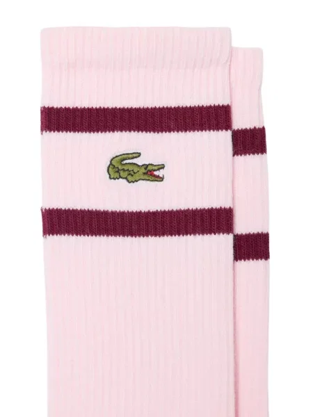 Чорапи Lacoste бродирани на райета розово