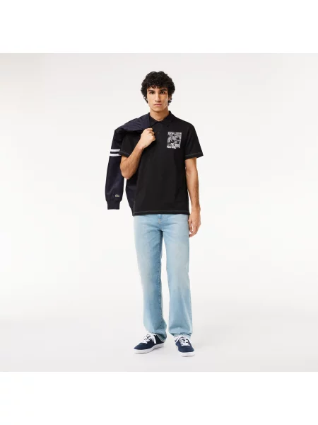 Lacoste Polo Dla Mężczyzn O Regularnym Kroju Z Nadrukiem czarny