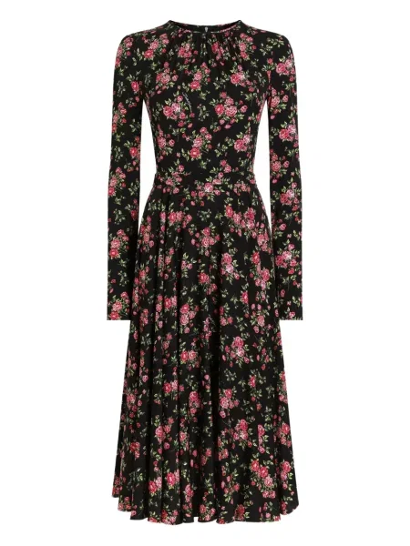 Rochie maxi Dolce & Gabbana cu model floral până la genunchi de costum negru