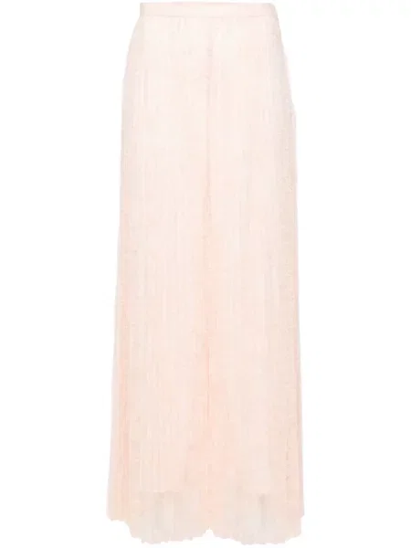Pantaloni Twinset plisate din dantelă roz