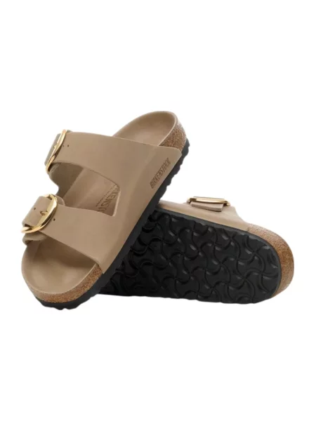 Klapki Birkenstock skórzane na sprzączkę brązowe