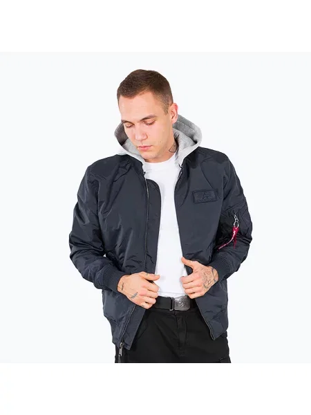 Kurtka bomber Alpha Industries z logo niebieski
