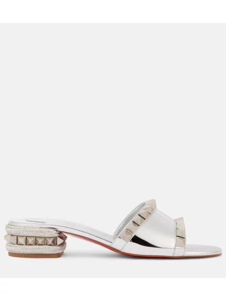 Papuci tip mules Christian Louboutin din piele argintiu