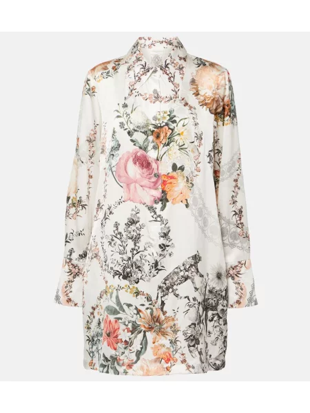 Rochie tip cămașă Camilla din satin cu model floral de costum