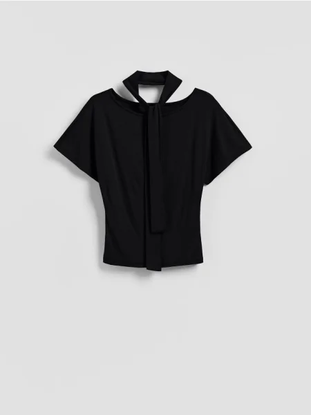 Reserved Bluză cu eșarfă negru