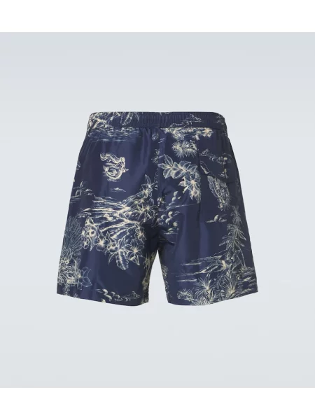 Slip de baie Moncler cu model floral albastru