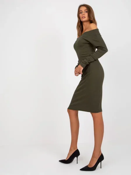 Oblekové maxi šaty Fashionhunters khaki