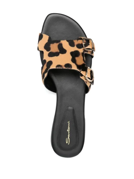 Papuci Santoni cu imagine cu model leopard cu cataramă negru