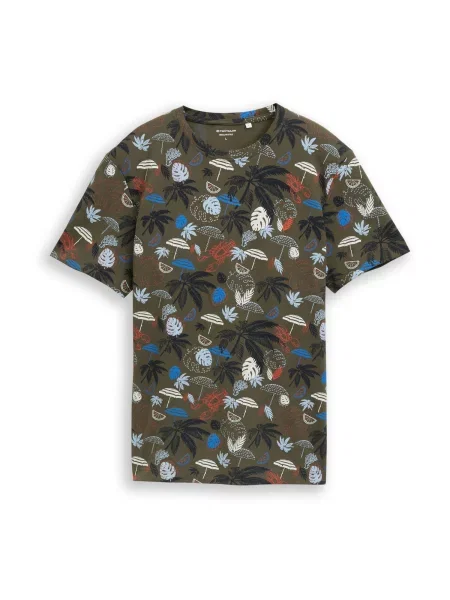 TOM TAILOR Tricou albastru / verde închis / roșu deschis alb