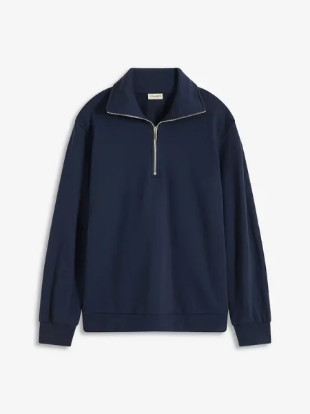 Sweter oversize ze stójką z zamkiem niebieski