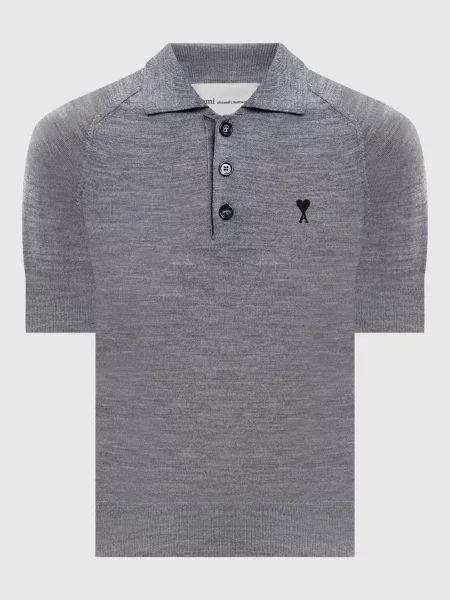 Поло з вовни мериноса Ami Paris сіре