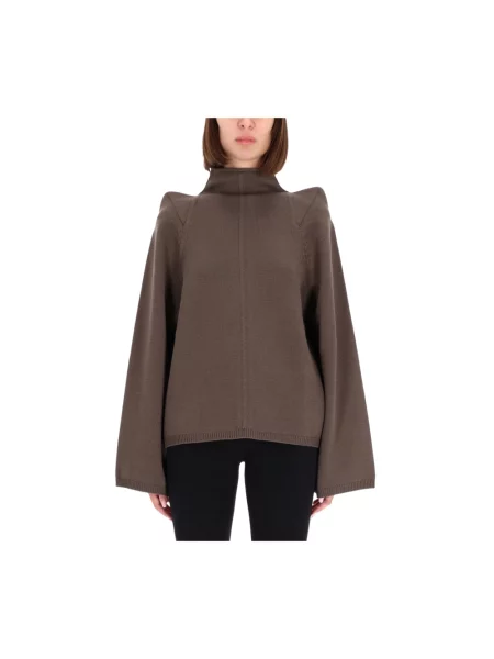 Sweter z golfem Rick Owens wełniany drapowany do golfa szary