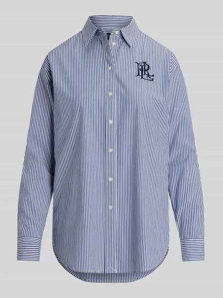 Bluzka z długim rękawem o kroju relaxed fit z mieszanki bawełny Lauren Ralph Lauren niebieska