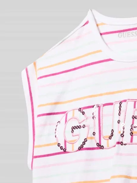 T-shirt z wyhaftowanym logo i cekinowym obszyciem Guess biała