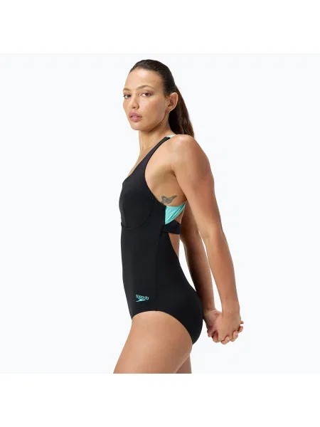 Női egyrészes fürdőruha Speedo Flex Band úszómelltartóval antracit színben. Méret: 44 fekete