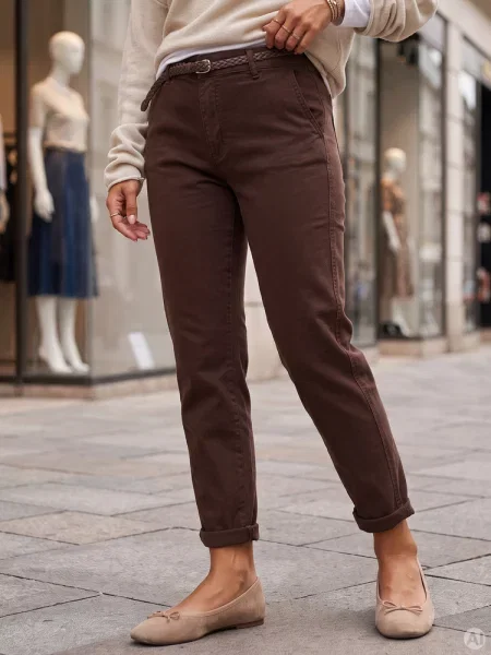 Jeansy regular fit z plecionym paskiem Dstreet brązowe