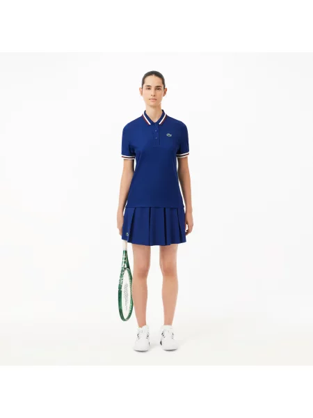 Lacoste Koszulka Tenisowa Polo Z Piki Z Kołnierzykiem W Kontrastowe Paski granatowa
