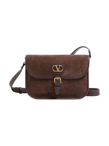 Lniana torba crossbody Valentino Garavani brązowa