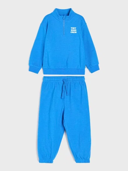 Sinsay Dvoudílný komplet: mikina s krátkým a jogger kalhoty mid blue modré