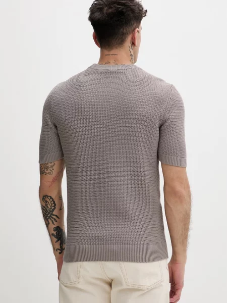 Sweter z dzianiny o kroju relaxed fit z czystej bawełny model SAFFON' Hugo beżowy