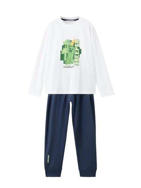 MANGO KIDS Pijamale MINECRE albastru / verde / verde deschis alb