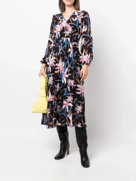 Gėlėta raštuota midi suknelė Dvf Diane Von Furstenberg juoda