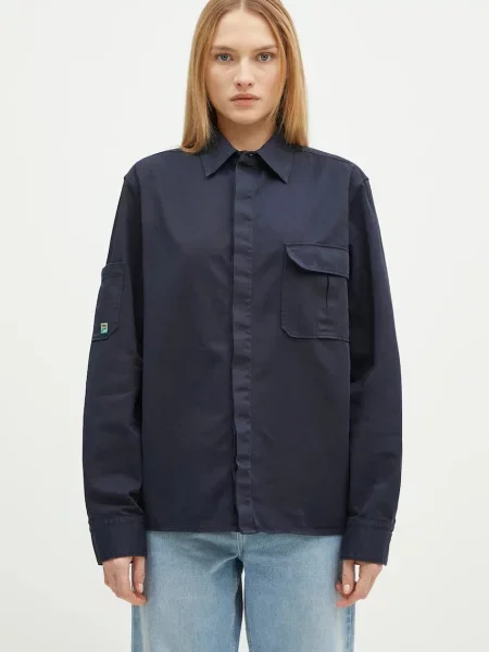 Maison Kitsuné geacă Quilted Blouson femei bleumarin de tranziție oversized