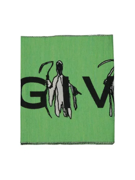 Szal Givenchy wełniana z logo zielona