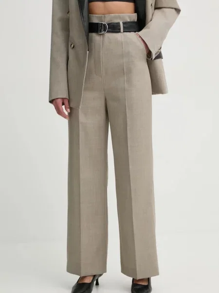 Nanushka pantaloni de lana ULANI drept high waist bej