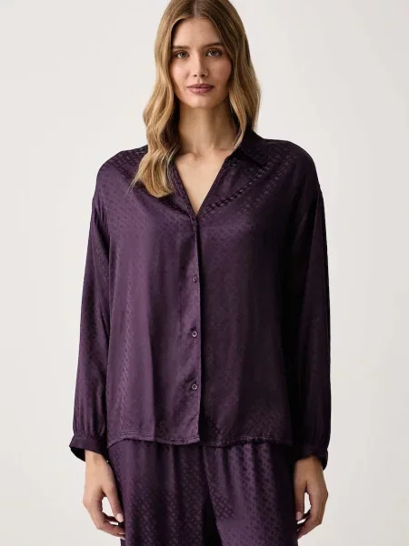 BOSS pyžamová košile z viskózy B Monogram_Shirt VN fialová