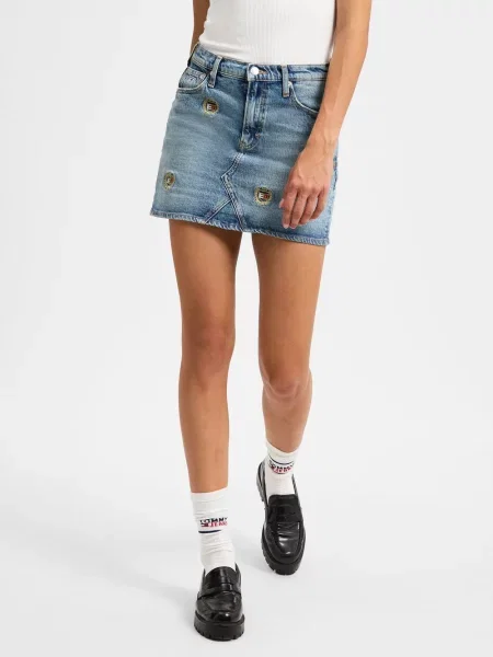 Tommy Jeans spódnica mini IZZIE Kobiety jednolity 26 niebieski