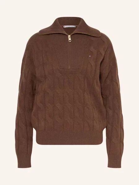 Tommy Hilfiger Sweter Typu Troyer braun brązowy