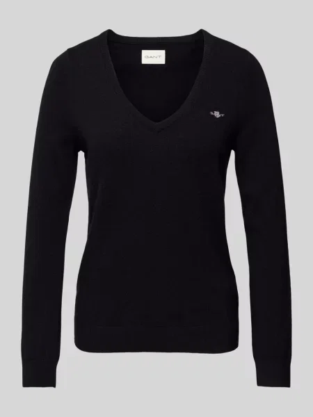 Sweter z dzianiny z mieszanki wełny jagnięcej z dekoltem w serek Gant czarny