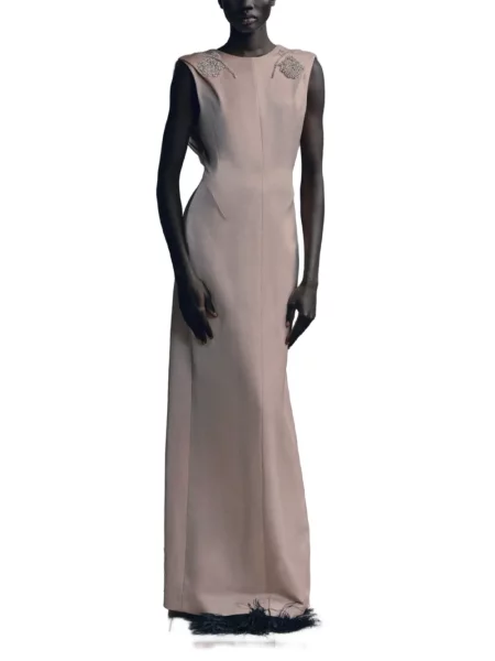 Rochie maxi Erdem cu broderie drapată roz