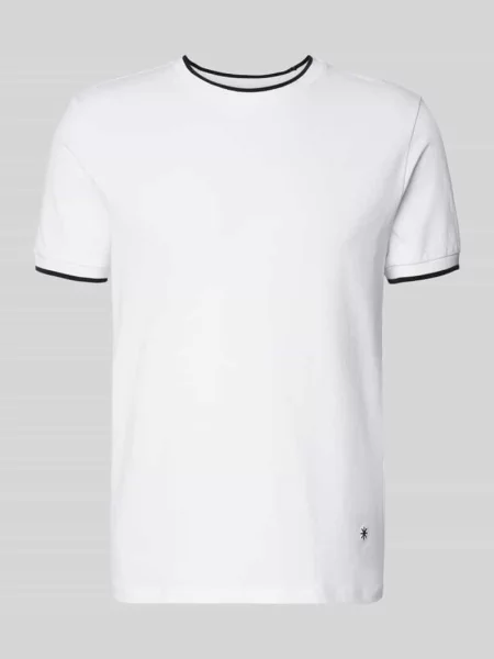 T-shirt z okrągłym dekoltem i paskami w kontrastowym kolorze Manuel Ritz biała